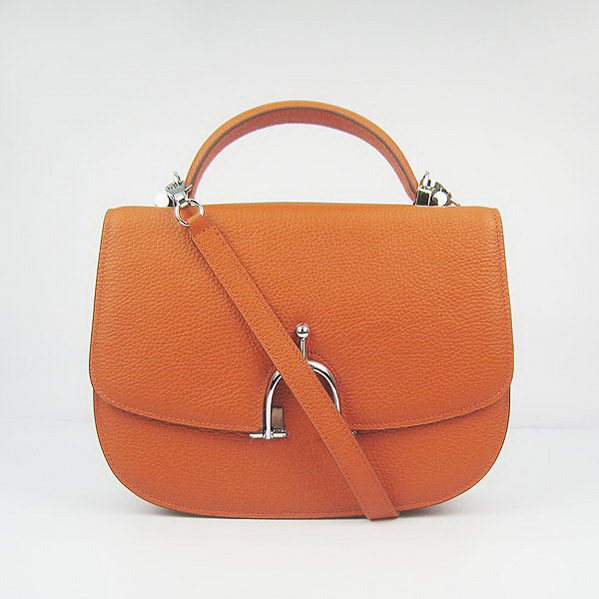 H8088 Hermes Stirrup Shoulder Bag pelle di vitello arancione argento